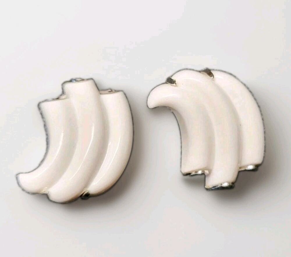 Crown Trifari White Earrings 1953 Syncopation Egyptian Revival Vintage